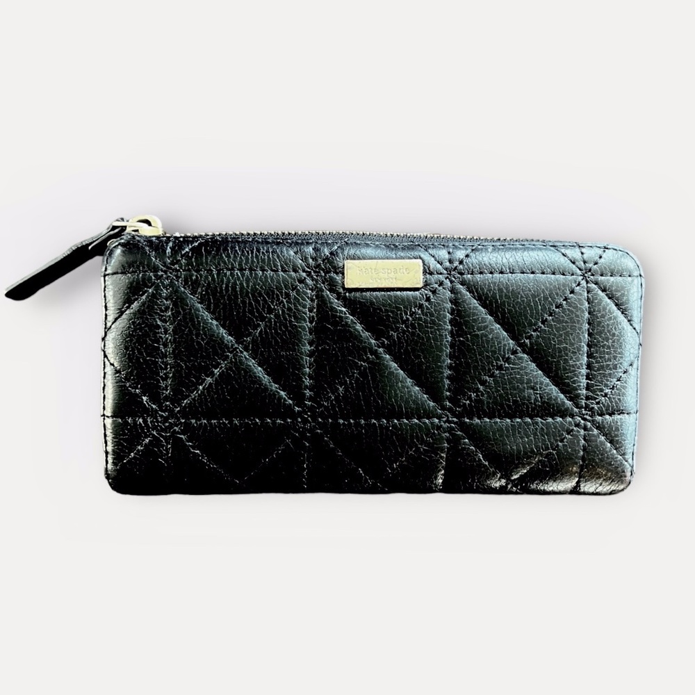 Kate Spade Whitaker Place Nisha Quilted Leather Zip Around Wallet Black
